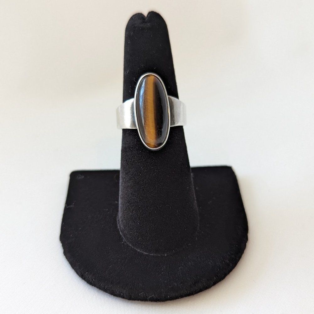N.E. From Denmark Vintage Sterling Silver & Tiger's Eye Modernist Ring Size 8
